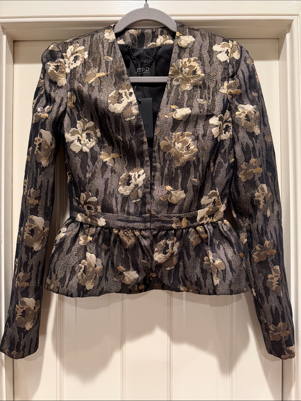 Black and Gold Floral Peplum Blazer